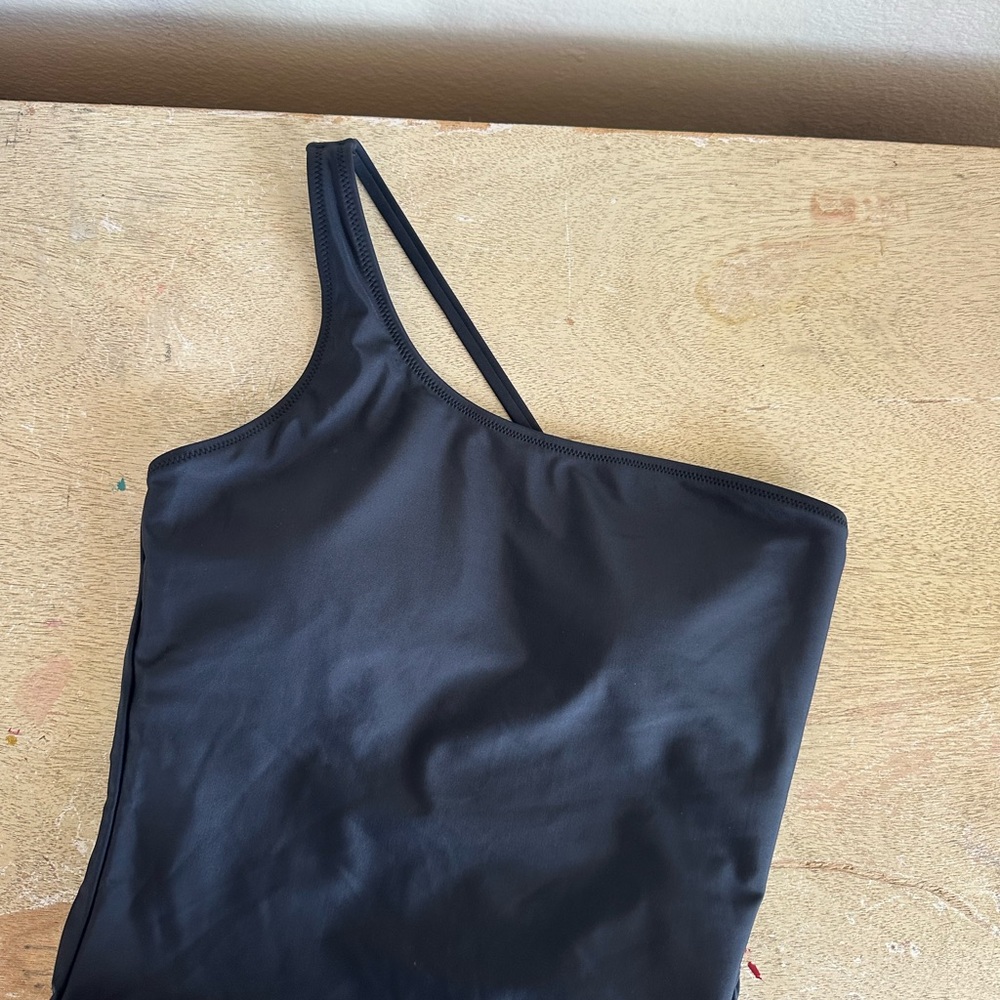 girlfriend collective Black One-Shoulder One-Piece Swimsuit